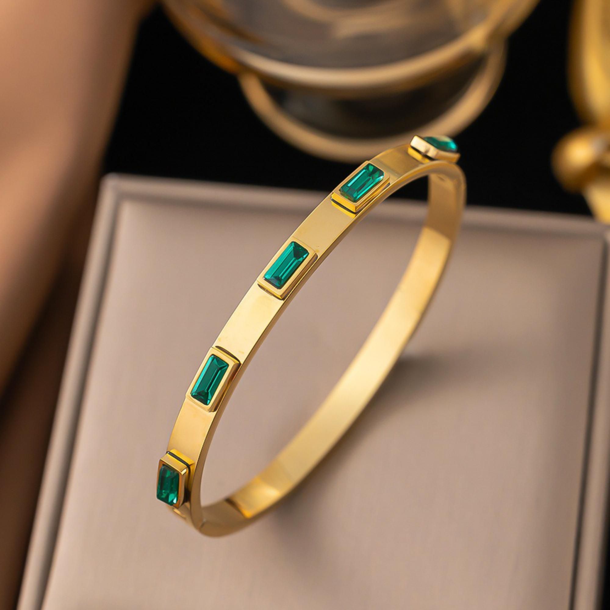 MYKI Baguette Stone Gold Plated Bangle Bracelet| Anti-Tarnish(MKBRAD778G-SSYI)
