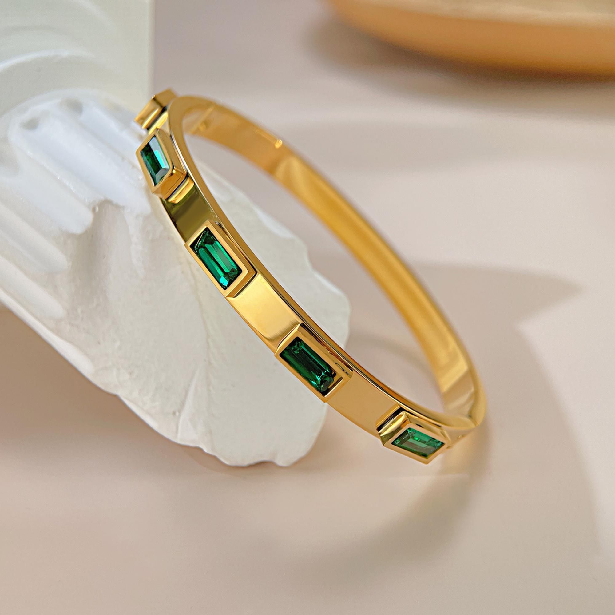 MYKI Baguette Stone Gold Plated Bangle Bracelet| Anti-Tarnish(MKBRAD778G-SSYI)