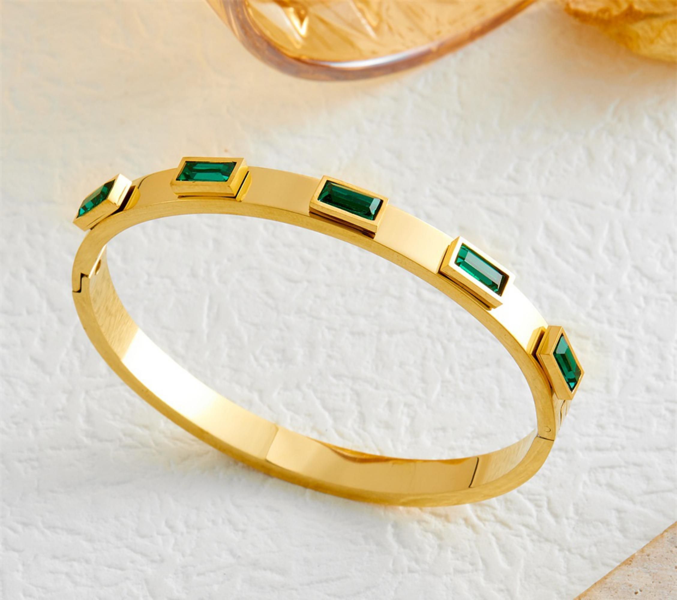 MYKI Baguette Stone Gold Plated Bangle Bracelet| Anti-Tarnish(MKBRAD778G-SSYI)