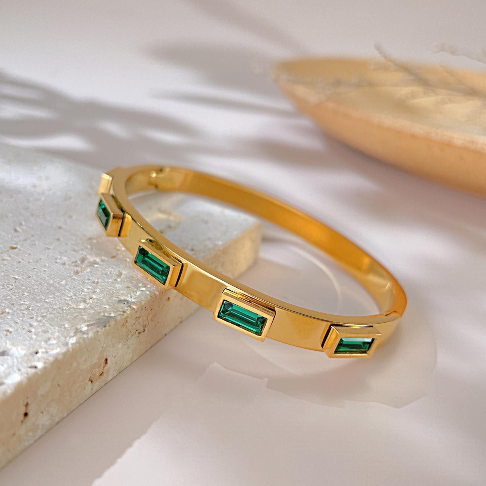 MYKI Baguette Stone Gold Plated Bangle Bracelet| Anti-Tarnish(MKBRAD778G-SSYI)