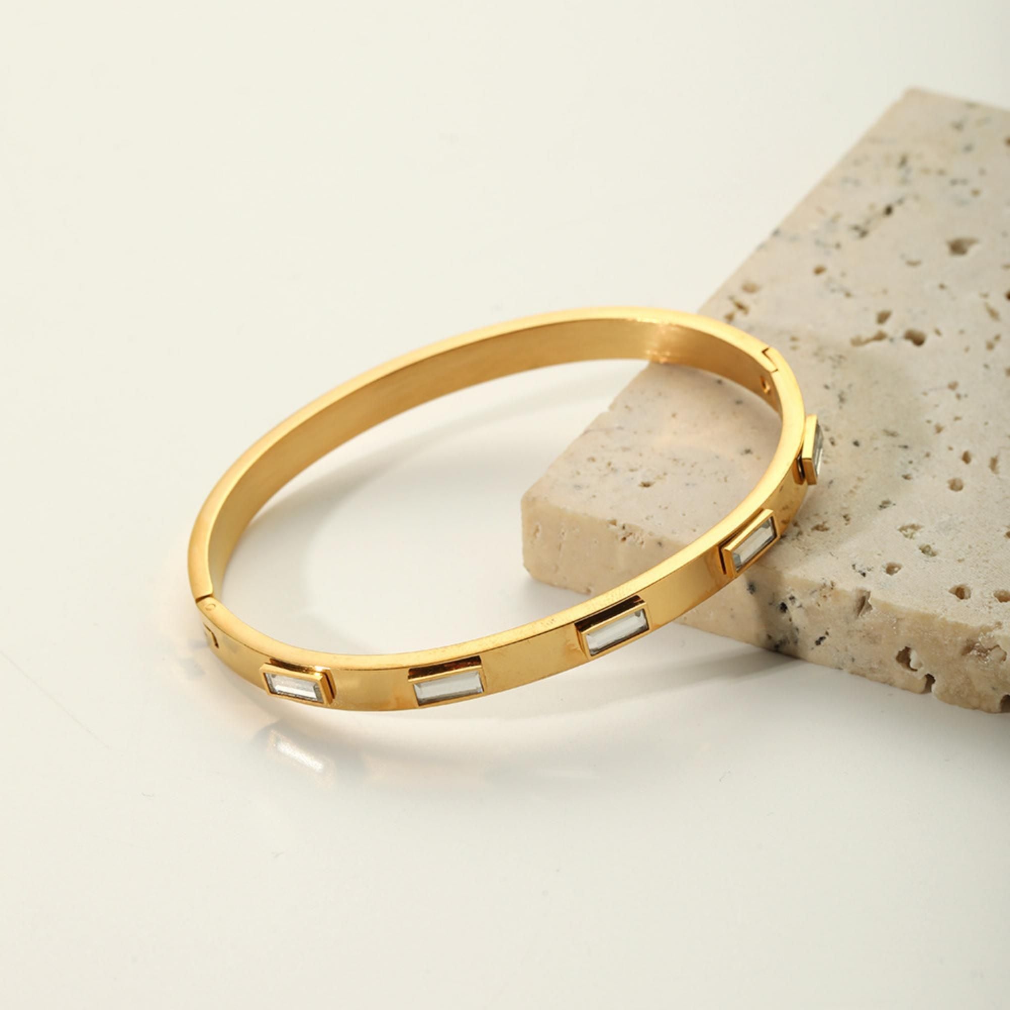 MYKI Baguette Stone Gold Plated Bangle Bracelet| Anti-Tarnish(MKBRAD778G-SSYI)