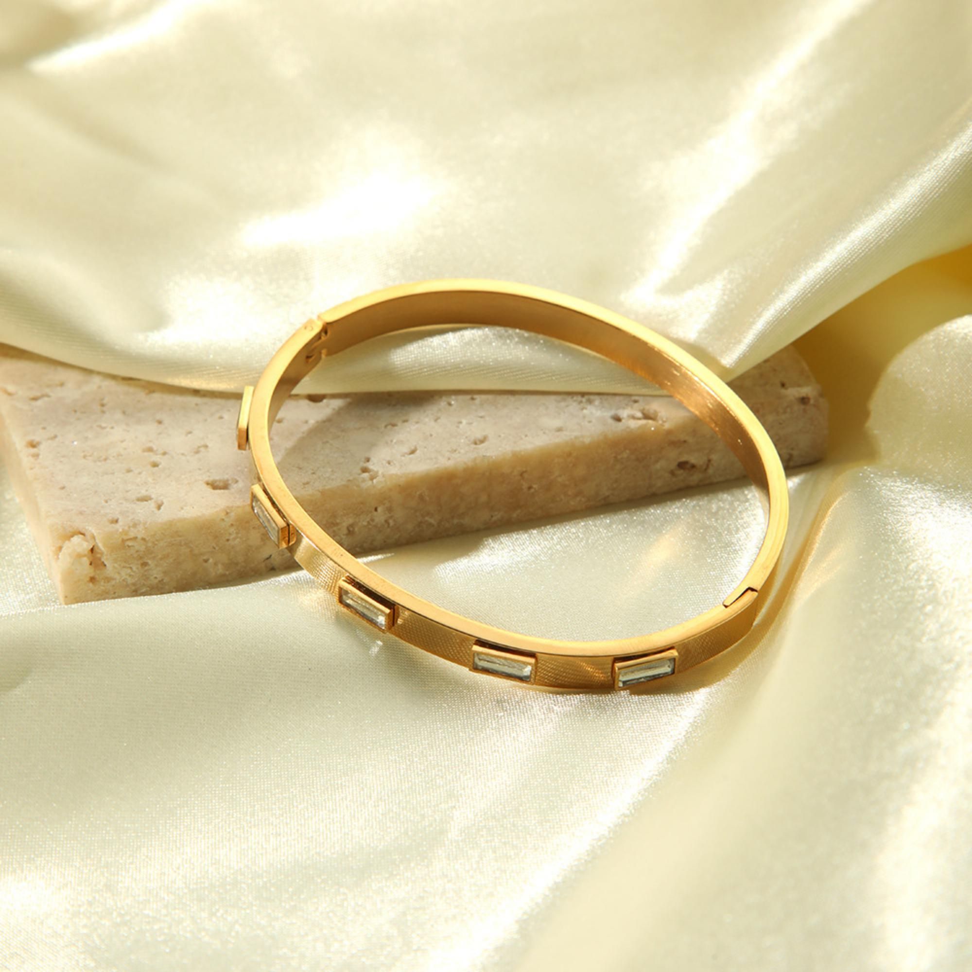 MYKI Baguette Stone Gold Plated Bangle Bracelet| Anti-Tarnish(MKBRAD778G-SSYI)
