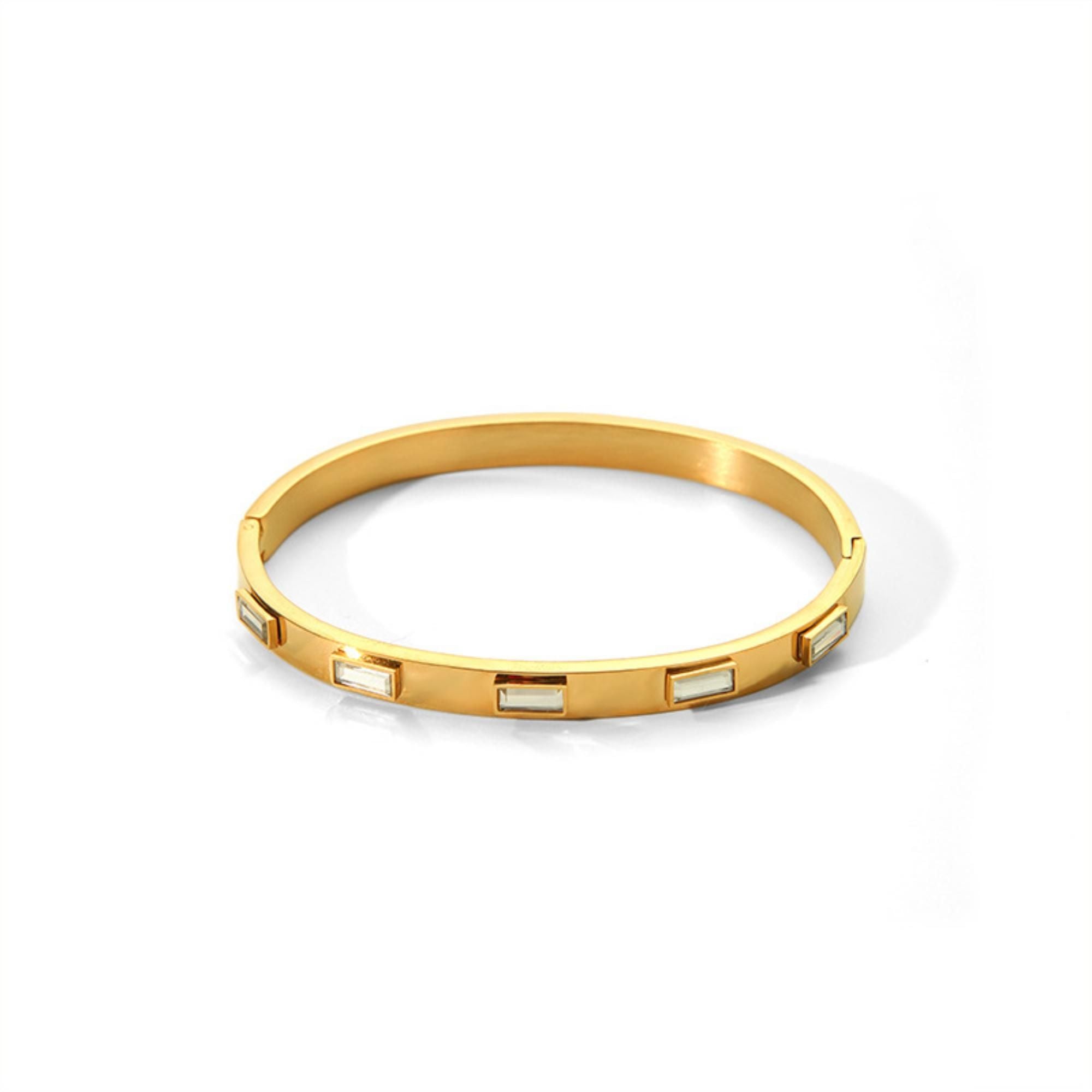MYKI Baguette Stone Gold Plated Bangle Bracelet| Anti-Tarnish(MKBRAD778G-SSYI)