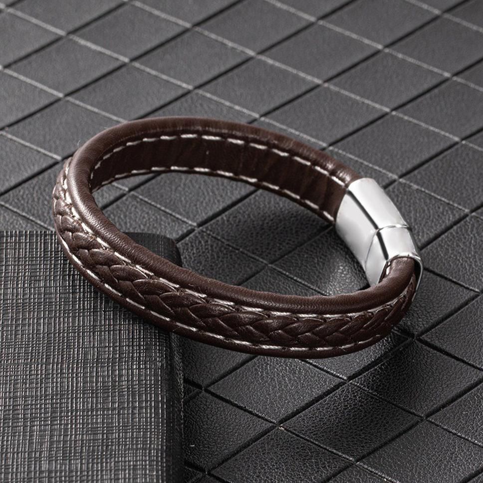 MYKI Macho Thick Leather Bracelet For Mens & Boys (MKMBR143-BROWN)