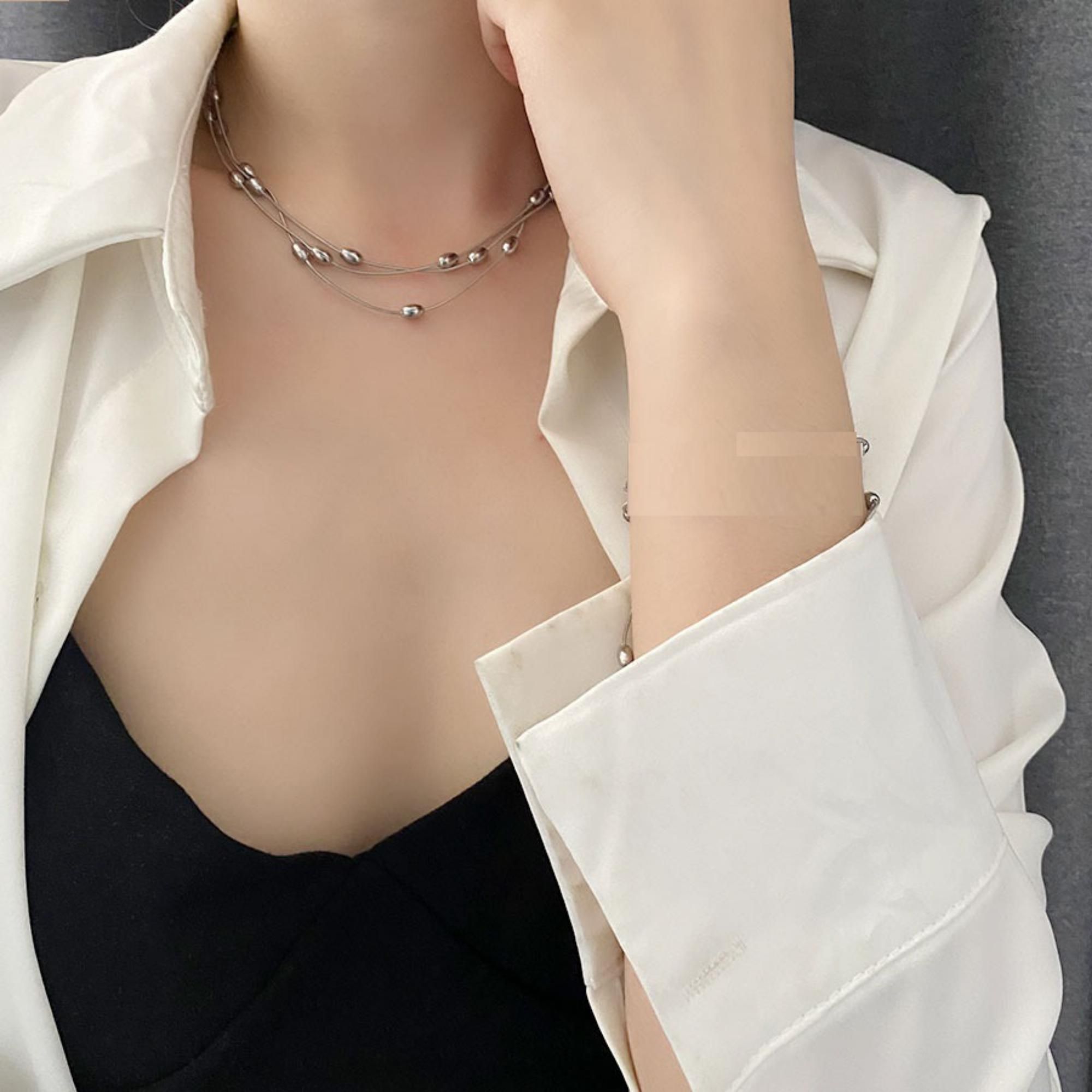 MYKI Anti-Tarnish Multi-Layer Beaded Necklace (MK719-SSYI)