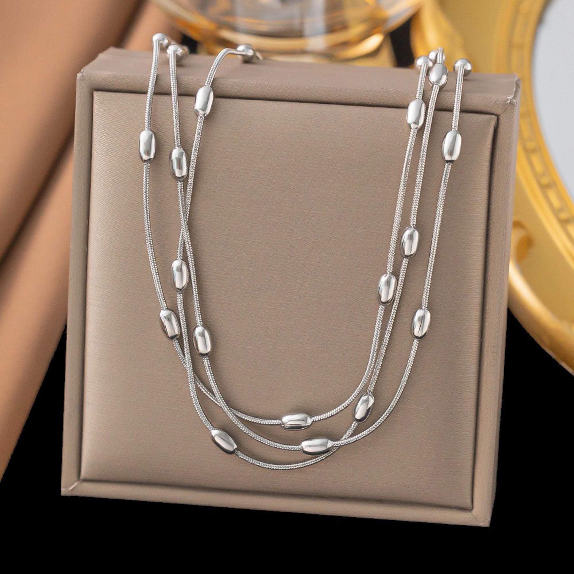 MYKI Anti-Tarnish Multi-Layer Beaded Necklace (MK719S-SSYI)