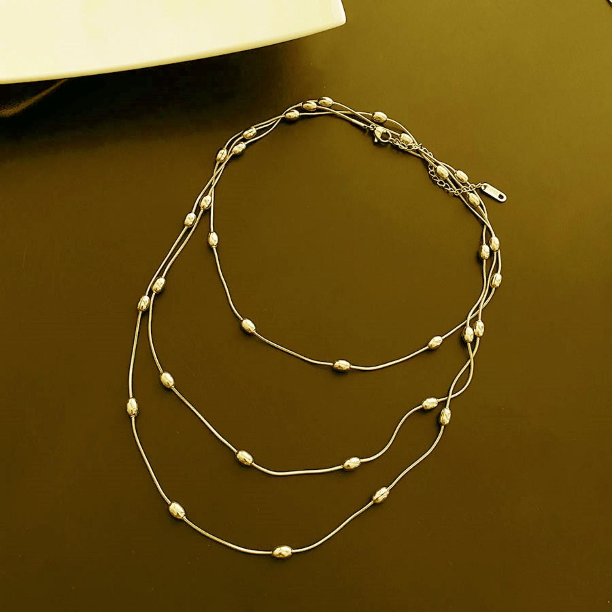 MYKI Anti-Tarnish Multi-Layer Beaded Necklace (MK719-SSYI)