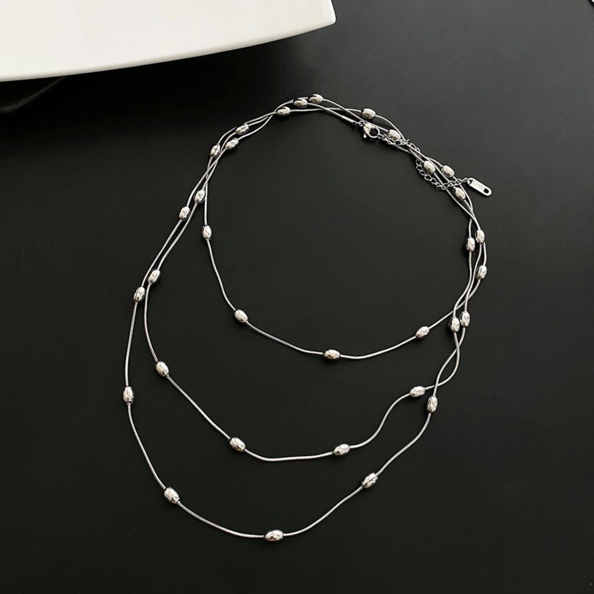 MYKI Anti-Tarnish Multi-Layer Beaded Necklace (MK719-SSYI)