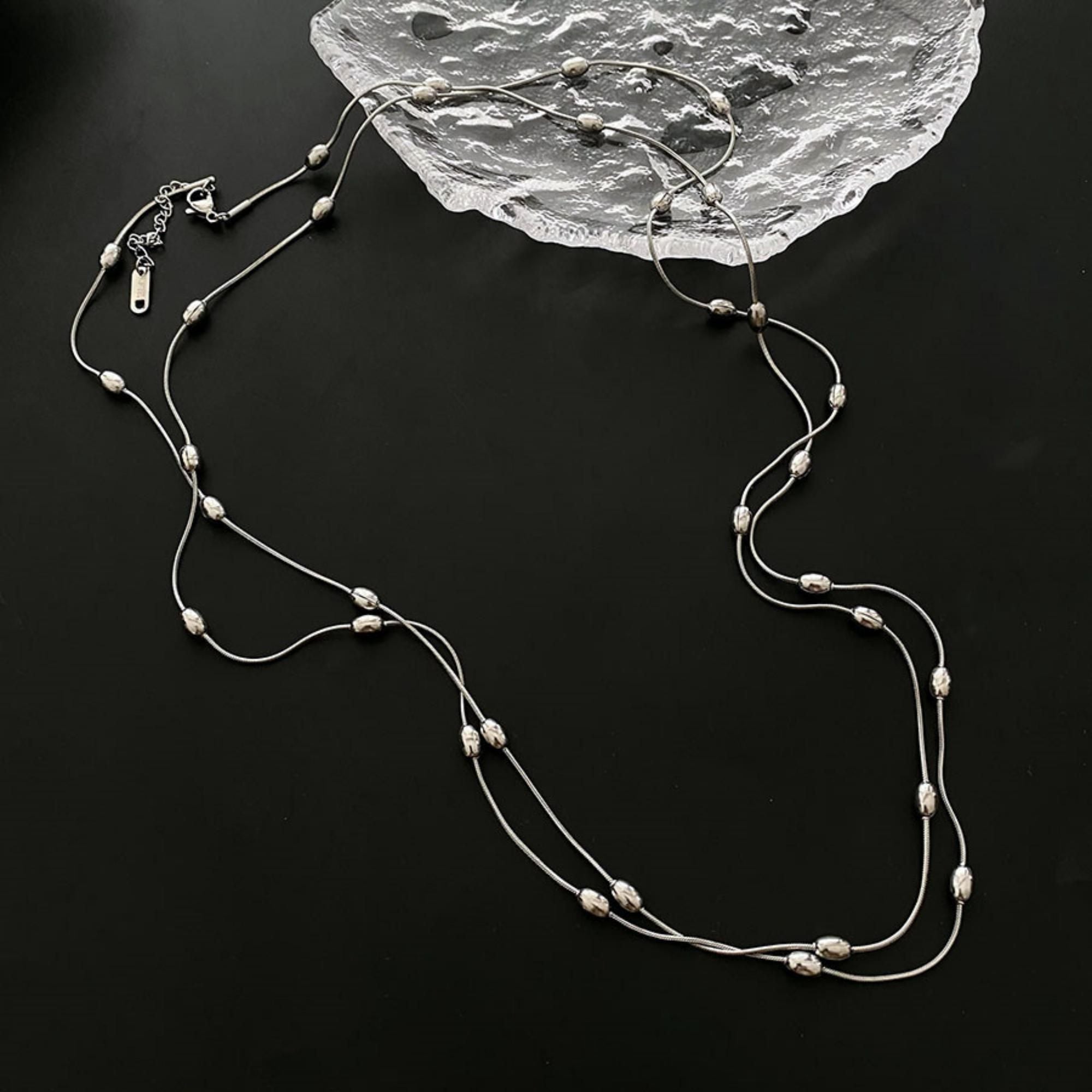 MYKI Anti-Tarnish Multi-Layer Beaded Necklace (MK719-SSYI)