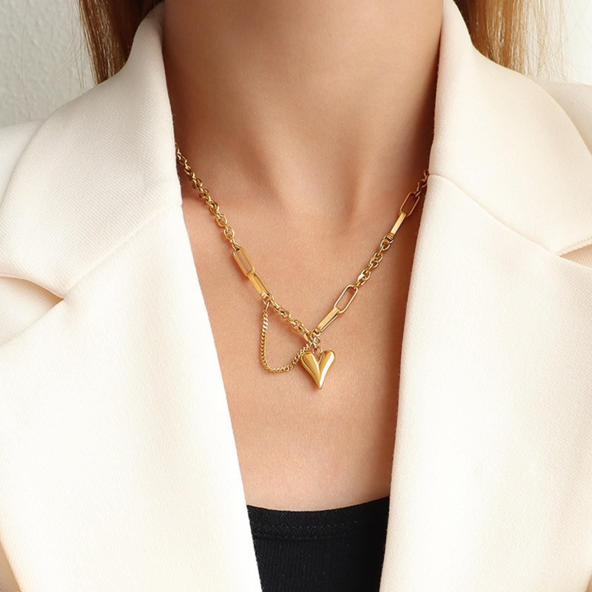 MYKI Appealing Heart Stainless Steel Necklace (MK729-SSYI)