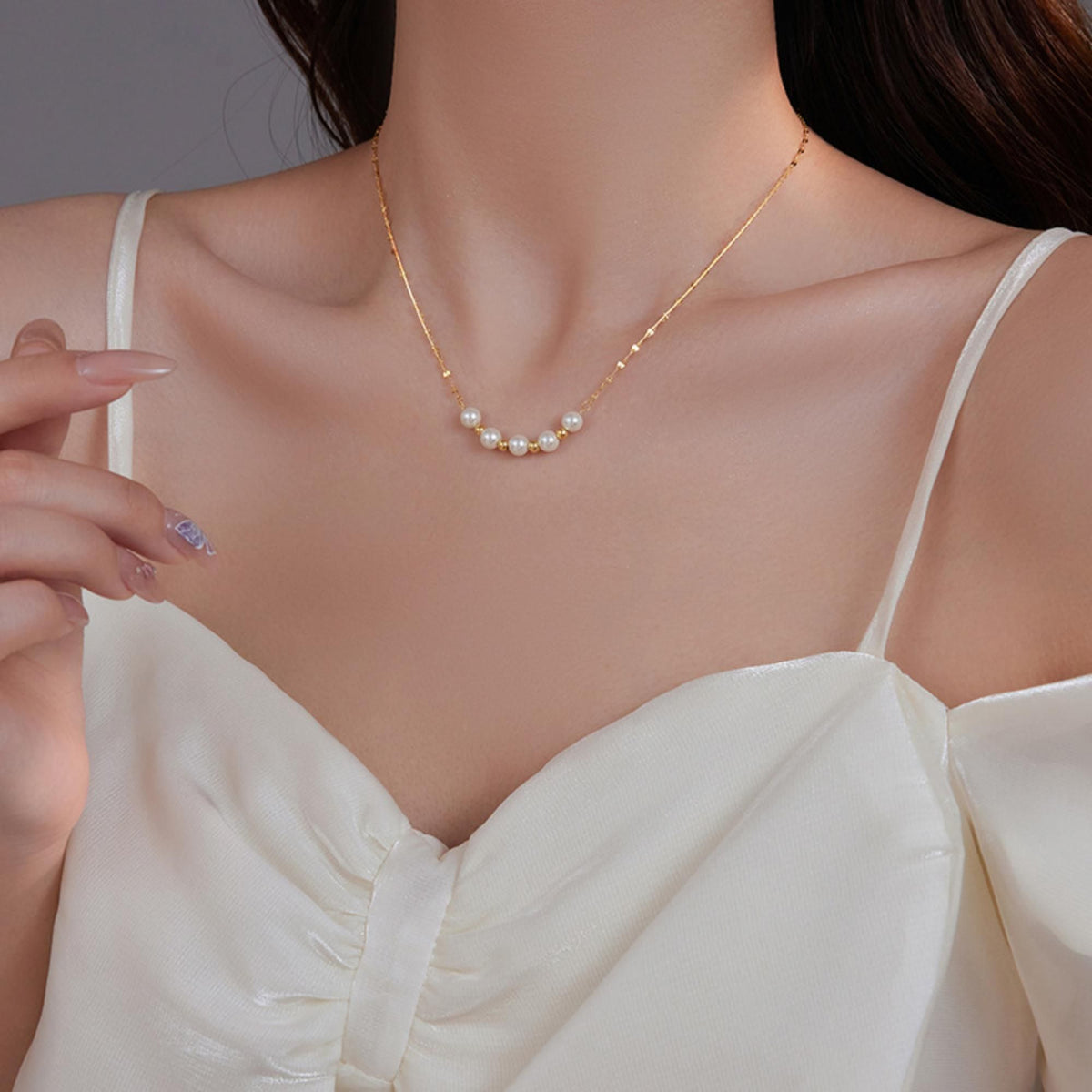MYKI Pearl Beads Stainless Steel Necklace (MK765-SSYI)