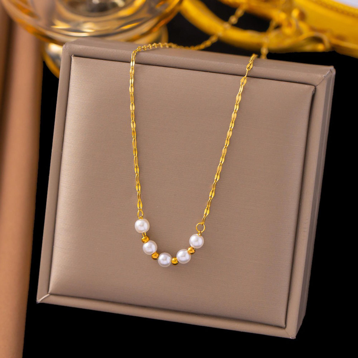 MYKI Pearl Beads Stainless Steel Necklace (MK765G-SSYI)