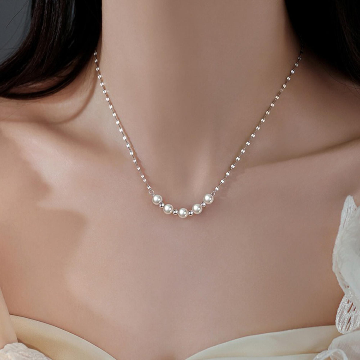 MYKI Pearl Beads Stainless Steel Necklace (MK765-SSYI)