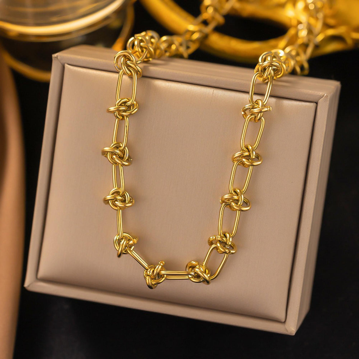 MYKI Chocolate-Box Stainless Steel Necklace (MK766G-SSYI)