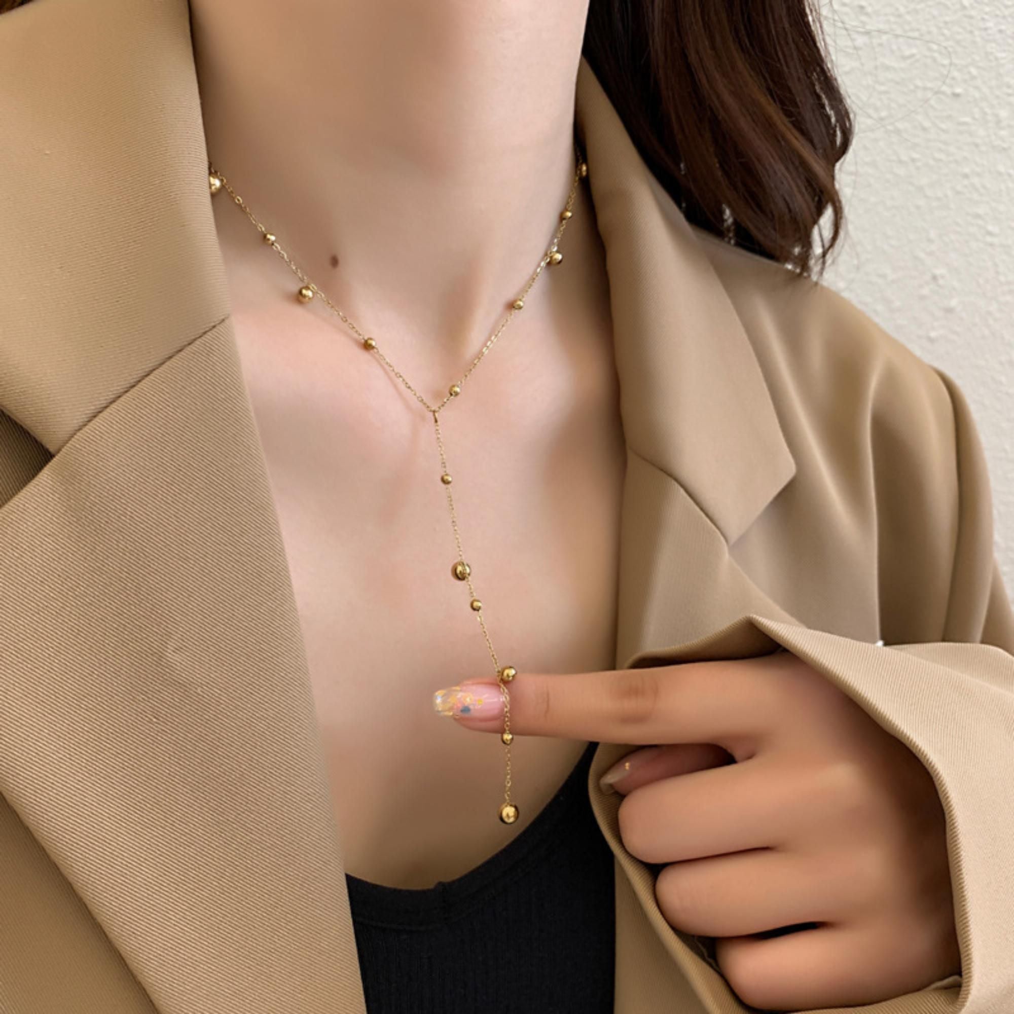MYKI Flamboyant Hanging Beads Stainless Steel Necklace (MK785-SSYI)