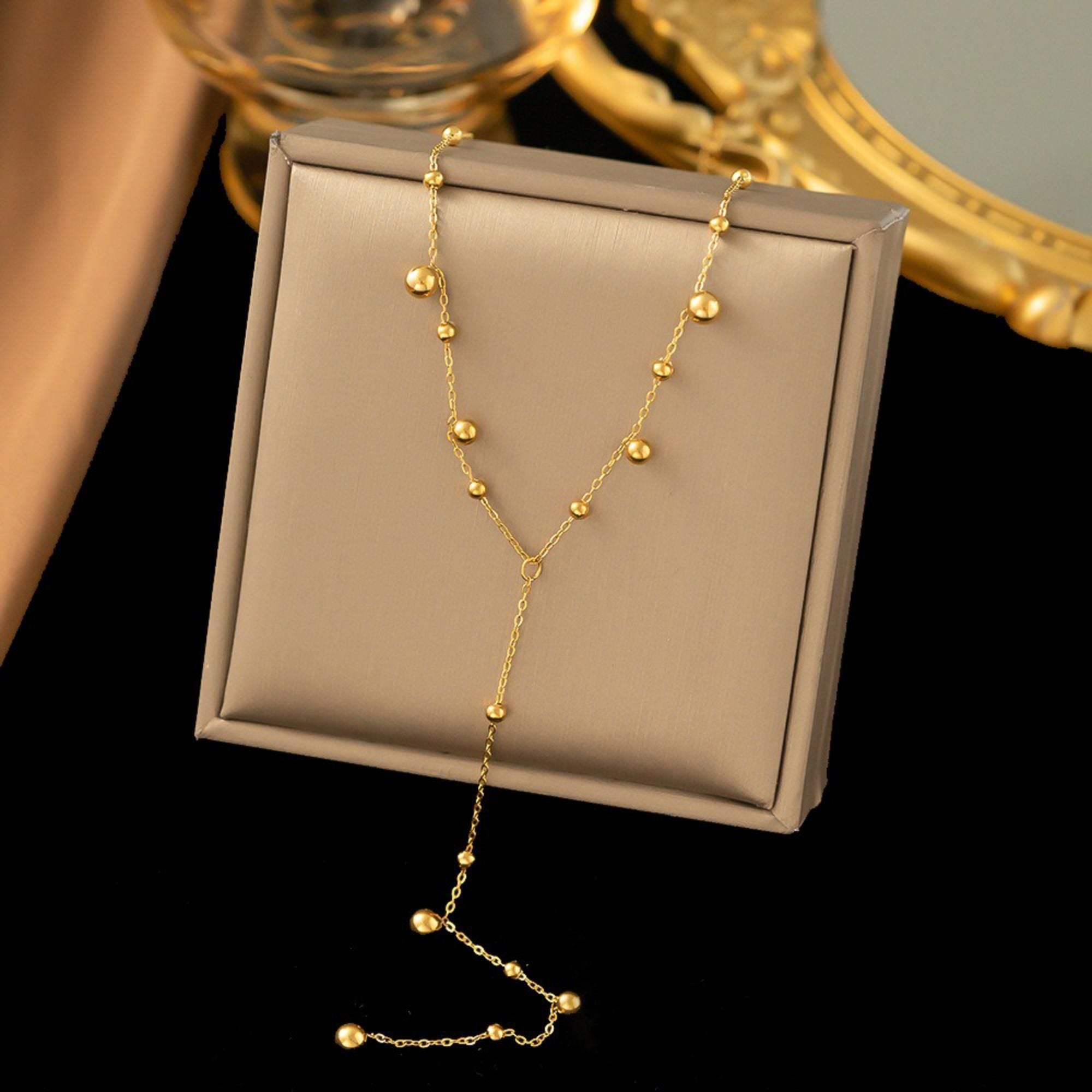 MYKI Flamboyant Hanging Beads Stainless Steel Necklace (MK785G-SSYI)