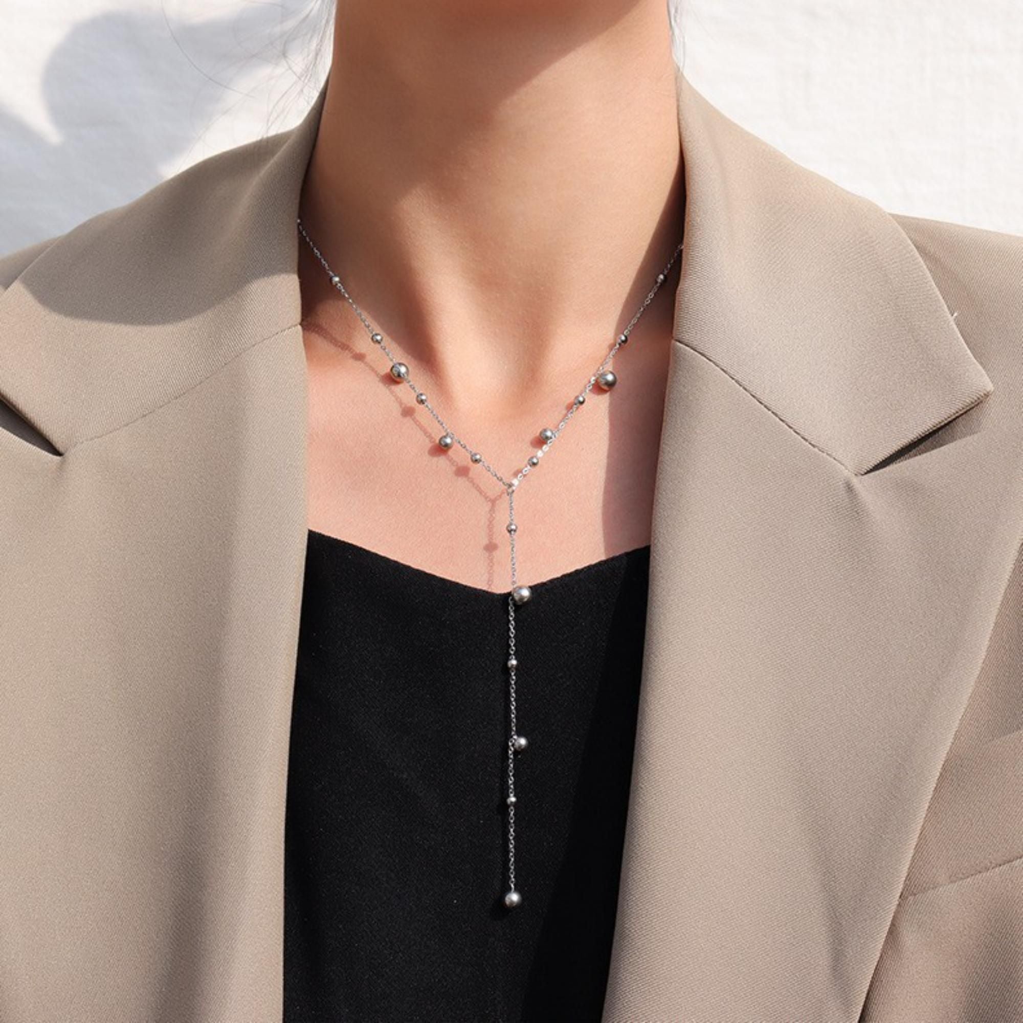 MYKI Flamboyant Hanging Beads Stainless Steel Necklace (MK785-SSYI)