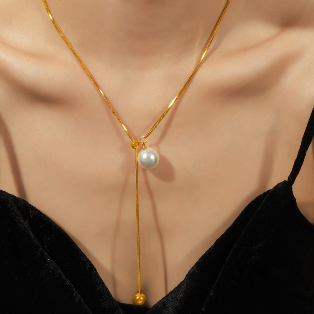 MYKI Fair Pearl & Bead Stainless Steel Necklace (MK801-SSYI)