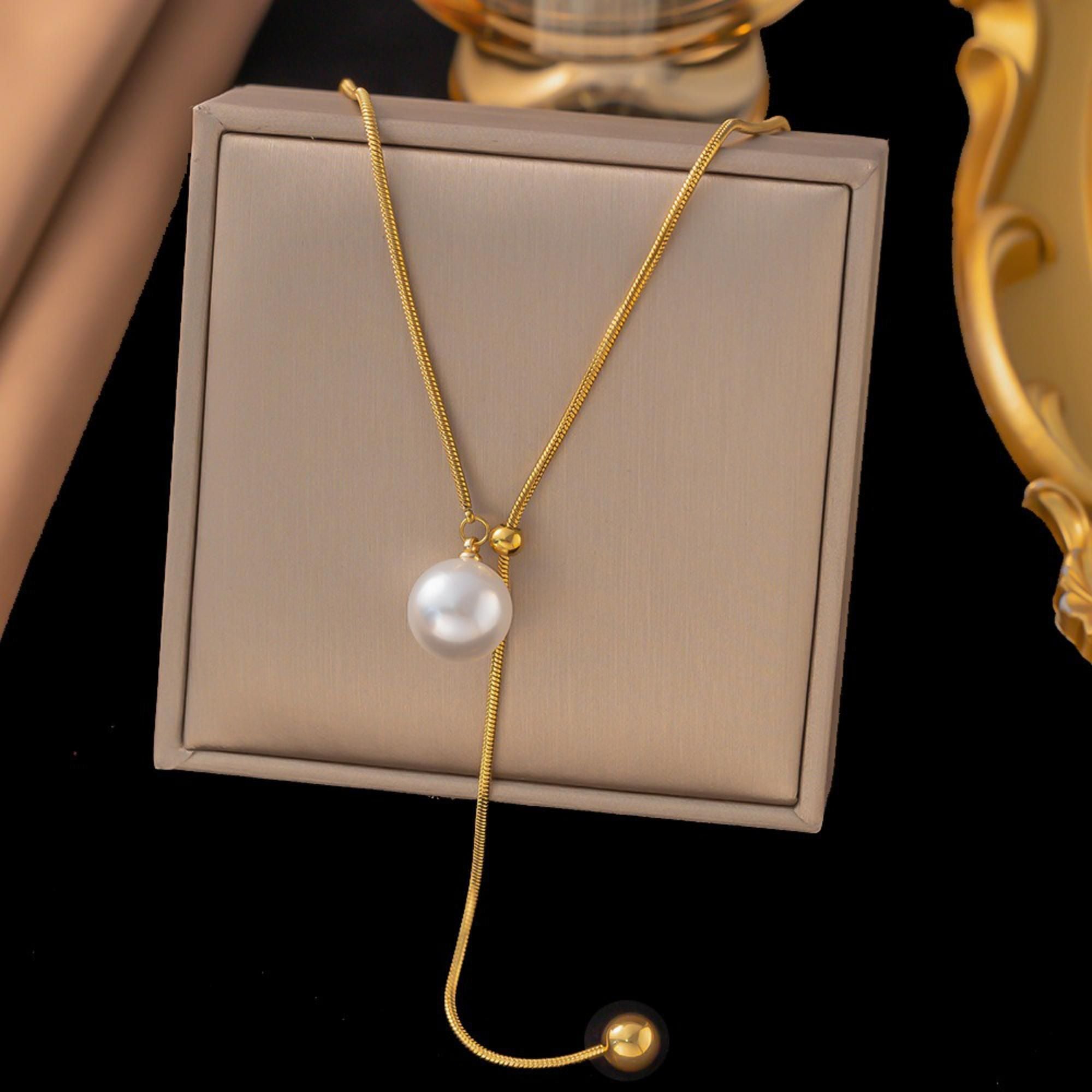 MYKI Fair Pearl & Bead Stainless Steel Necklace (MK801G-SSYI)