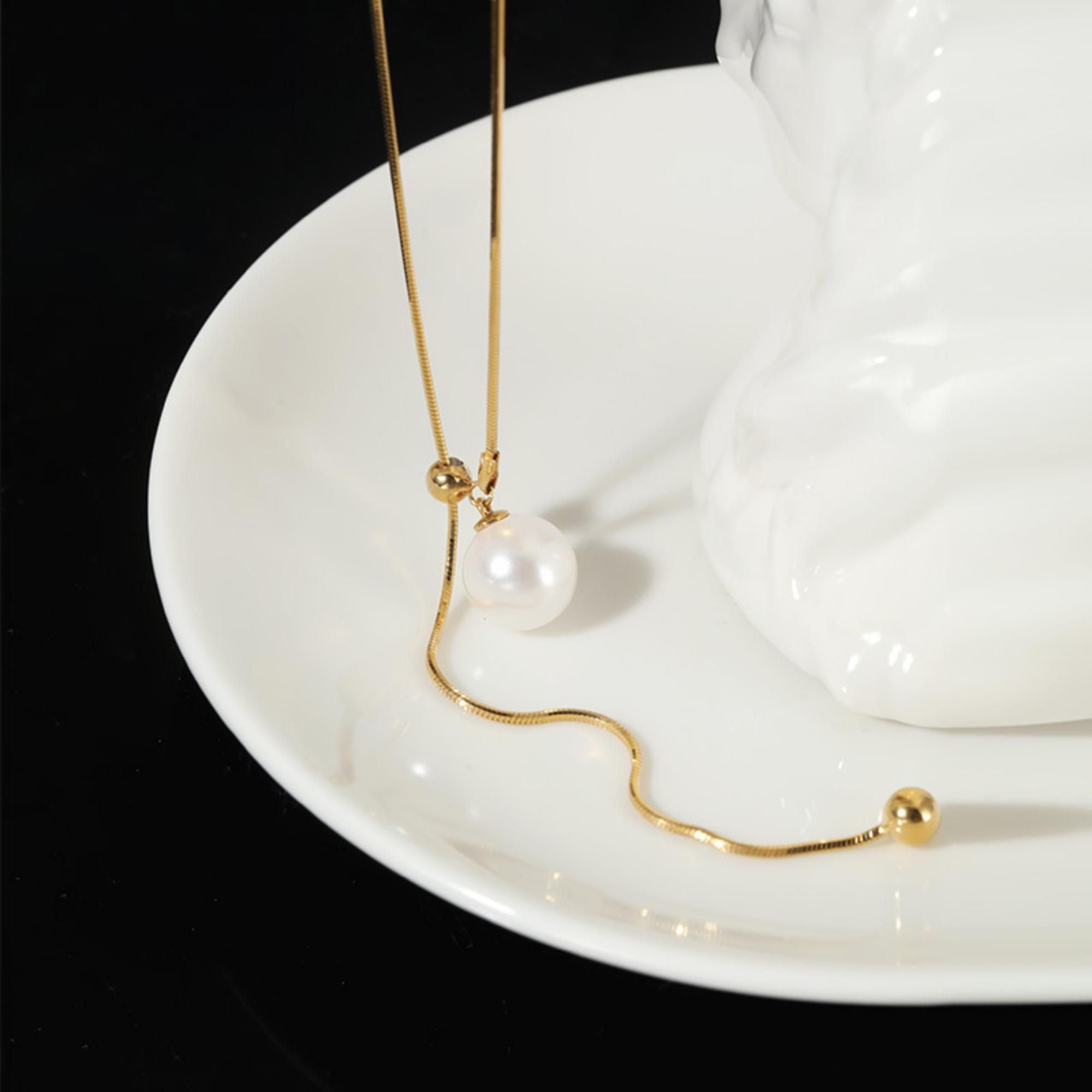 MYKI Fair Pearl & Bead Stainless Steel Necklace (MK801-SSYI)
