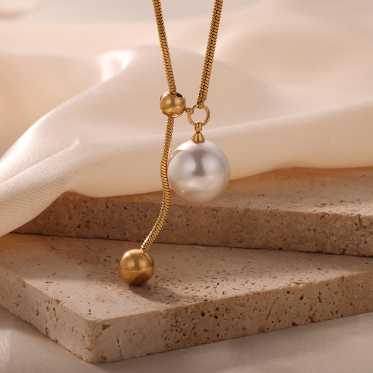 MYKI Fair Pearl & Bead Stainless Steel Necklace (MK801-SSYI)