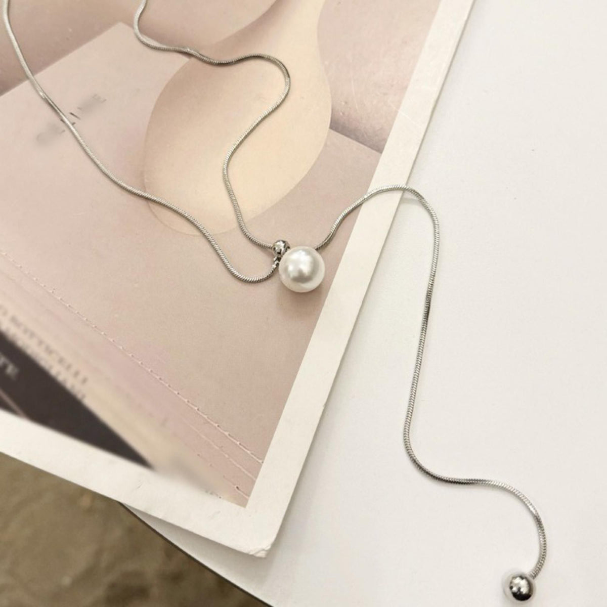 MYKI Fair Pearl & Bead Stainless Steel Necklace (MK801-SSYI)