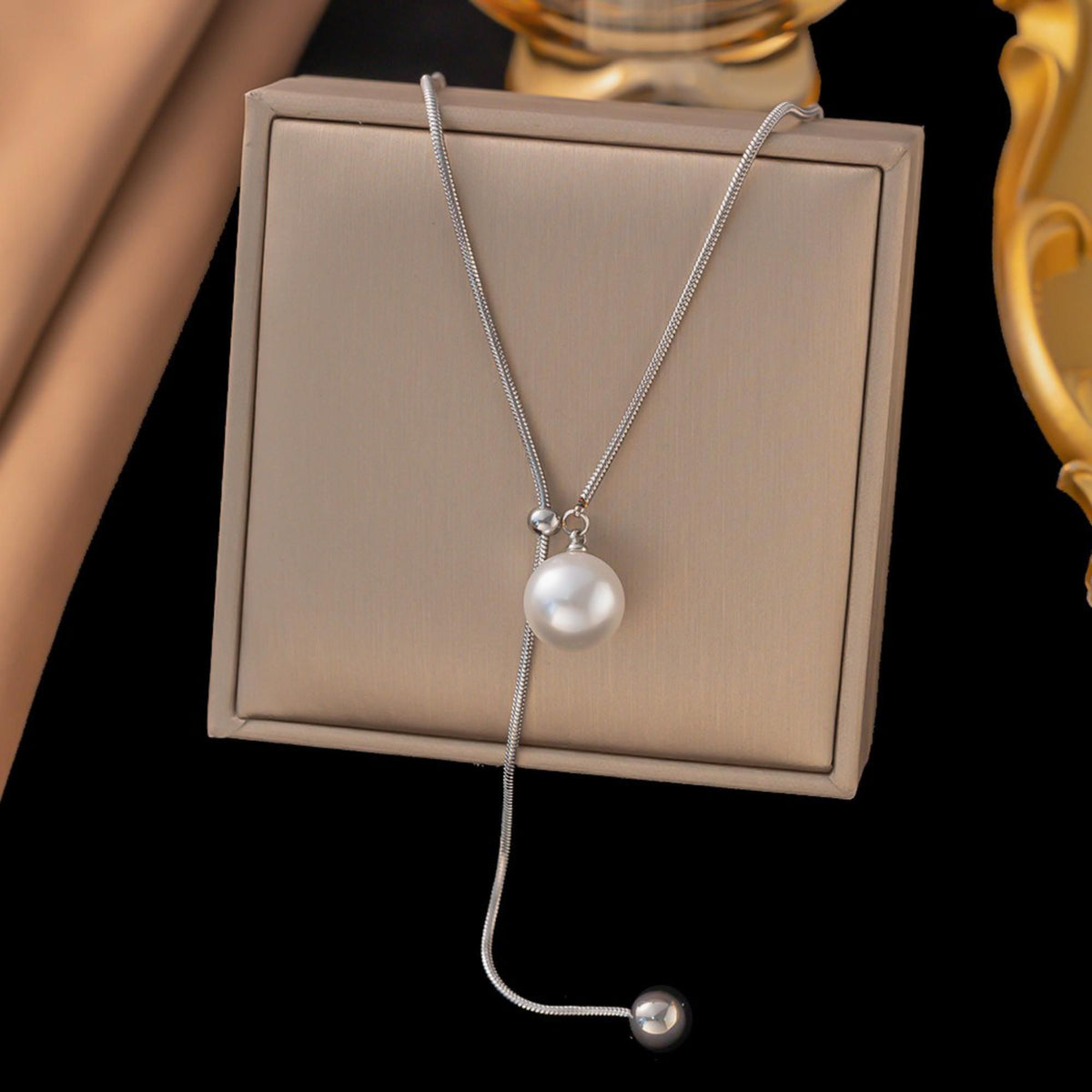 MYKI Fair Pearl & Bead Stainless Steel Necklace (MK801S-SSYI)