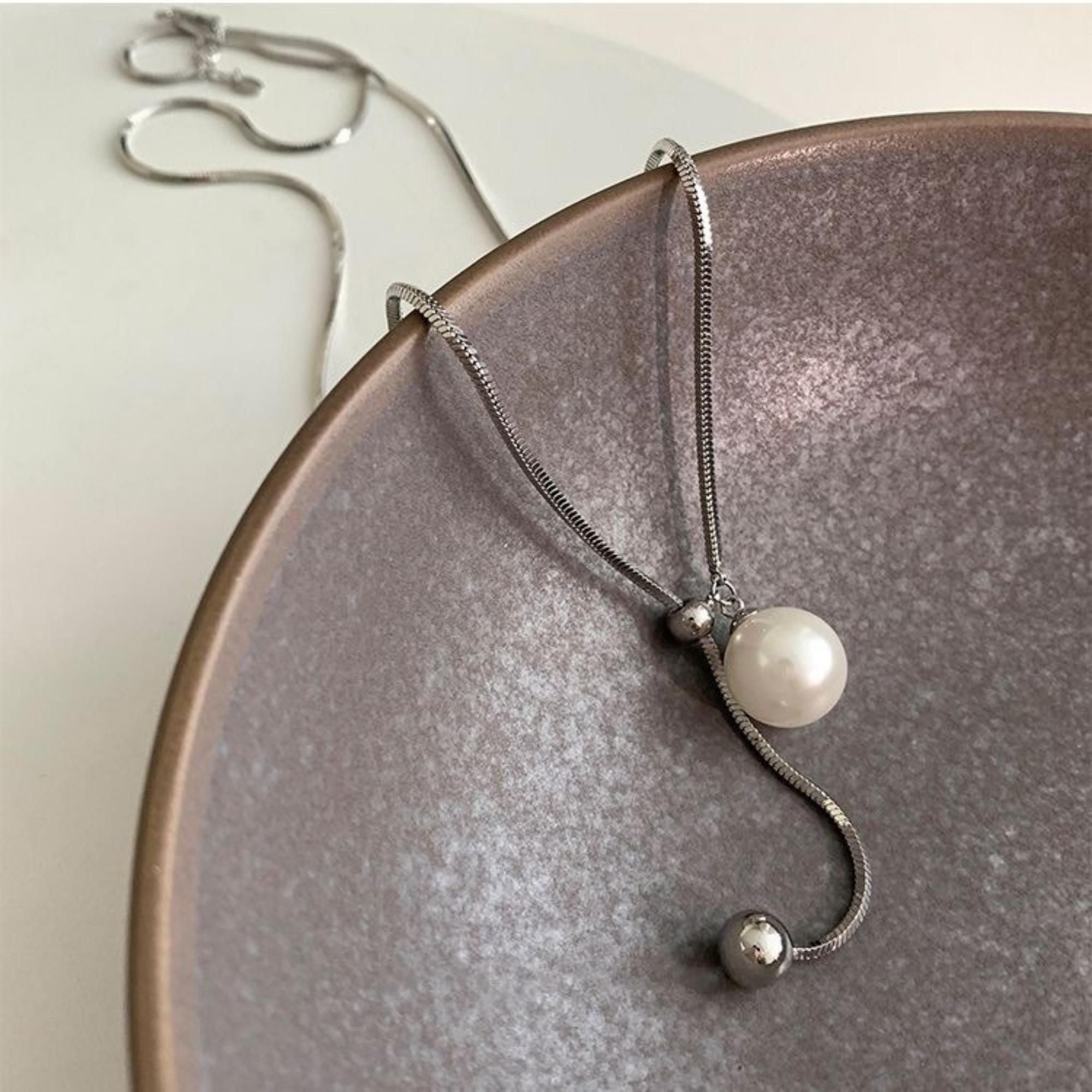 MYKI Fair Pearl & Bead Stainless Steel Necklace (MK801-SSYI)