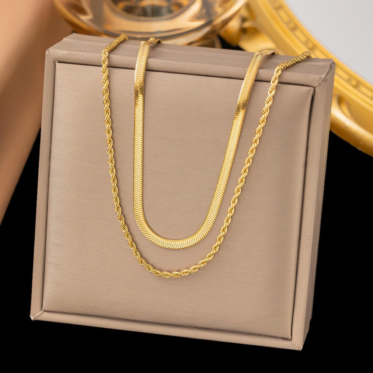 MYKI Anti-Tarnish Twist-Flat Multi-Layer Necklace (MK808G-SSYI)
