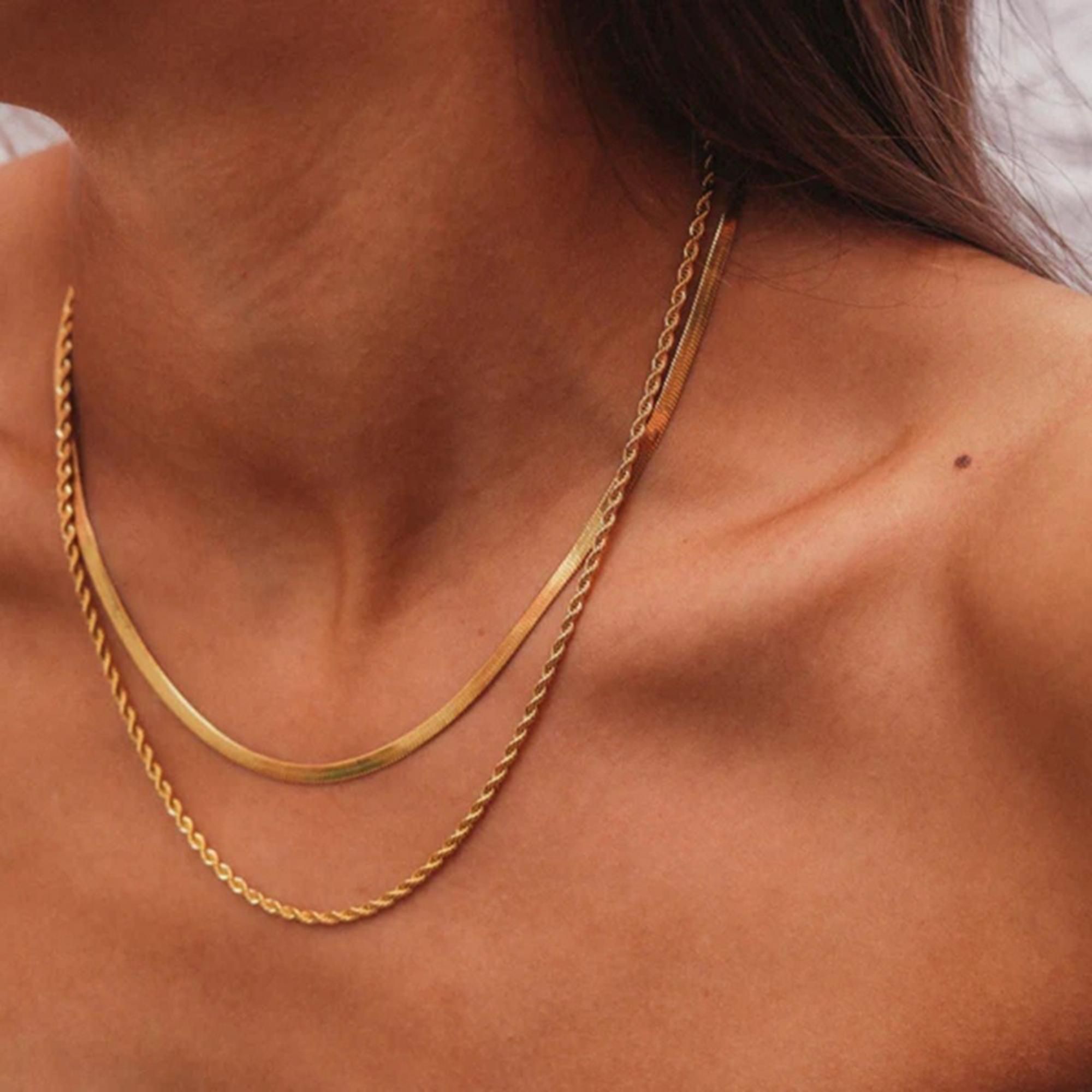 MYKI Anti-Tarnish Twist-Flat Multi-Layer Necklace (MK808-SSYI)