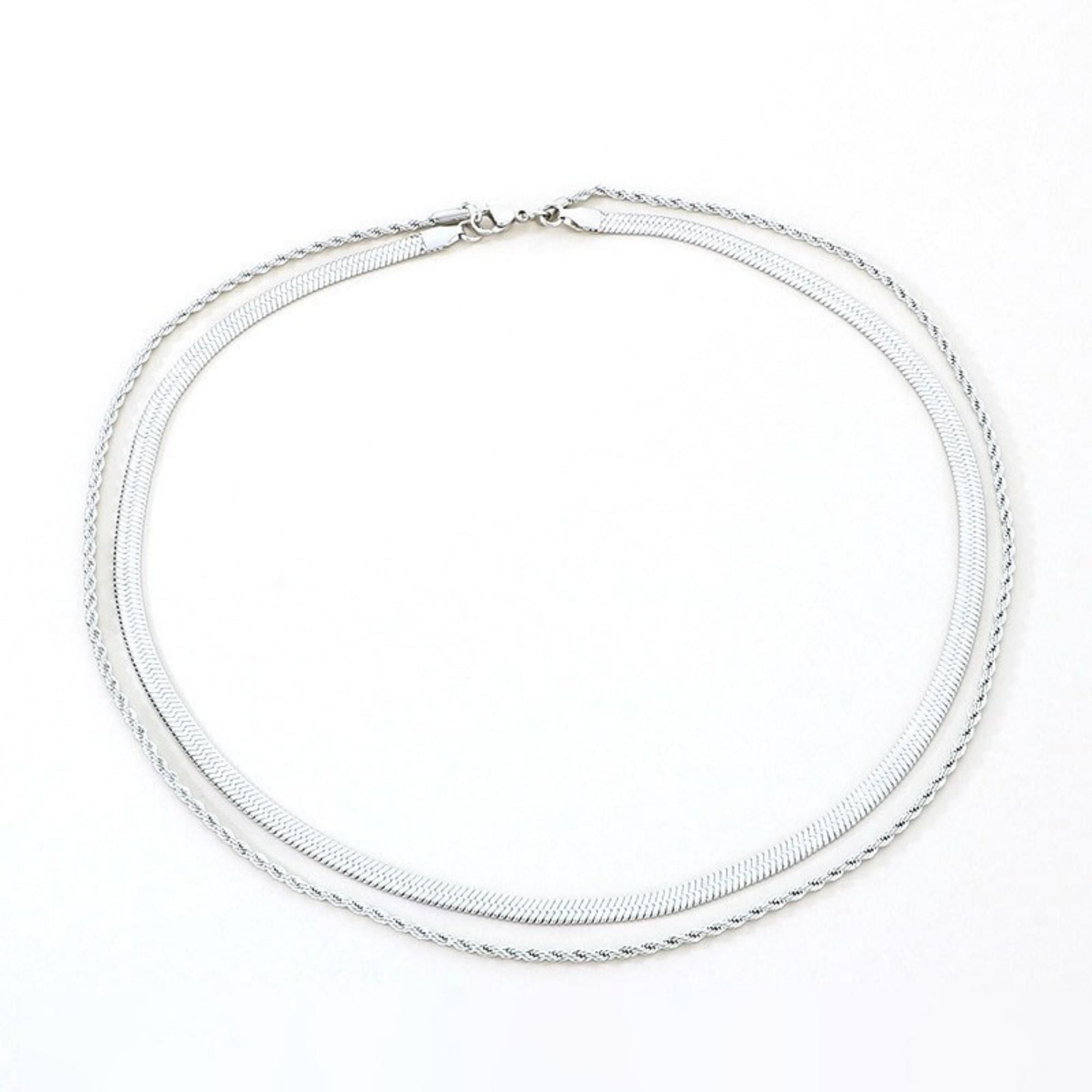 MYKI Anti-Tarnish Twist-Flat Multi-Layer Necklace (MK808-SSYI)