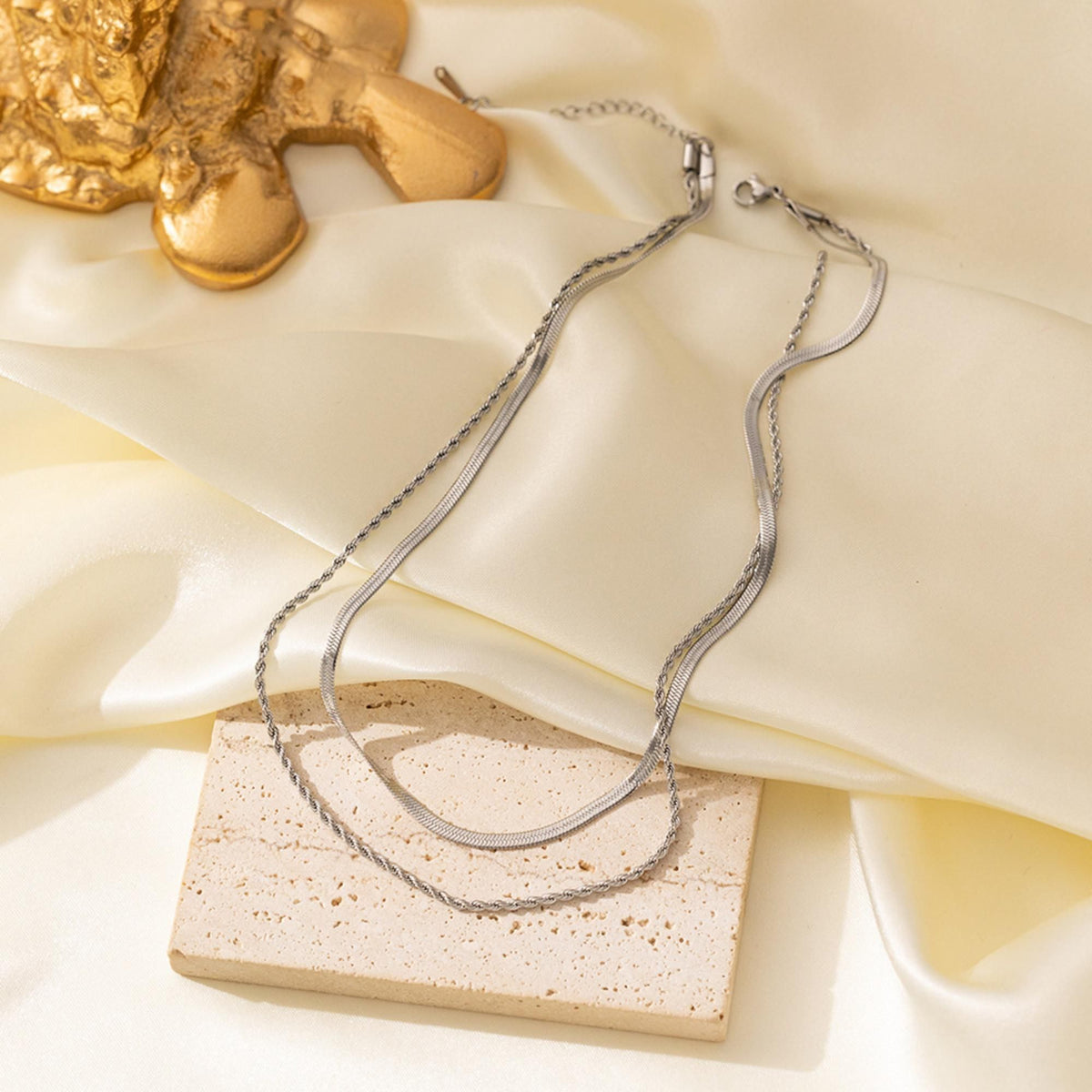MYKI Anti-Tarnish Twist-Flat Multi-Layer Necklace (MK808-SSYI)
