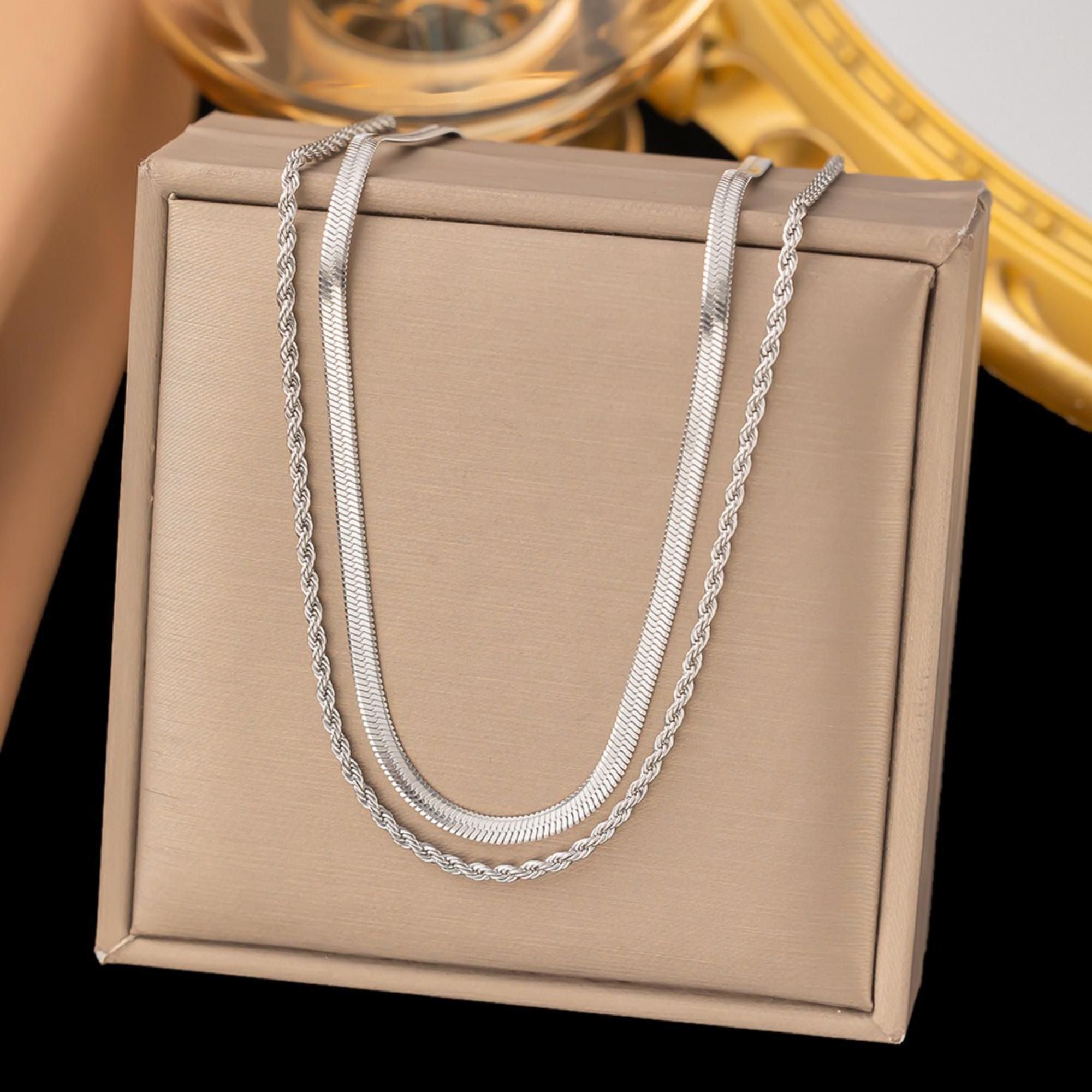 MYKI Anti-Tarnish Twist-Flat Multi-Layer Necklace (MK808S-SSYI)