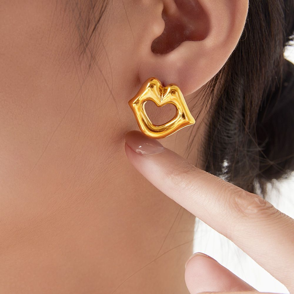 MYKI Gold Plated Anti Tarnish Open Heart Stud Earrings | MYKI (MKERCH1001G-SSYI)
