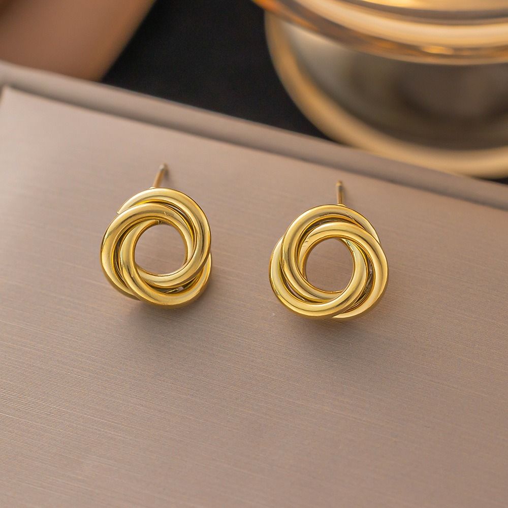 MYKI Gold Plated Anti Tarnish Interlocked Circle Stud Earrings | MYKI (MKERCH1002G-SSYI)