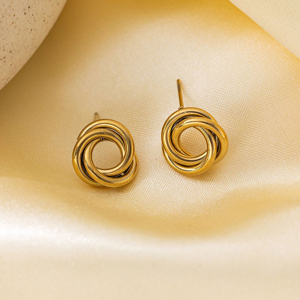 MYKI Gold Plated Anti Tarnish Interlocked Circle Stud Earrings | MYKI (MKERCH1002G-SSYI)