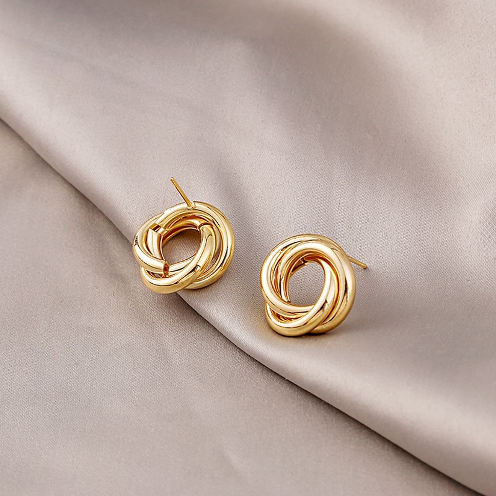 MYKI Gold Plated Anti Tarnish Interlocked Circle Stud Earrings | MYKI (MKERCH1002G-SSYI)