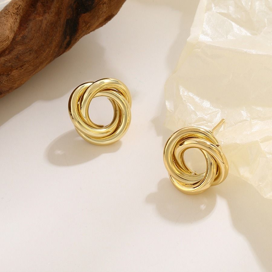 MYKI Gold Plated Anti Tarnish Interlocked Circle Stud Earrings | MYKI (MKERCH1002G-SSYI)