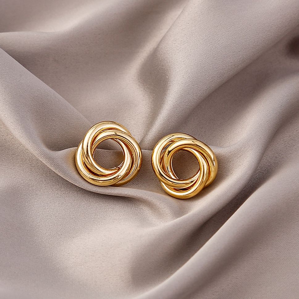 MYKI Gold Plated Anti Tarnish Interlocked Circle Stud Earrings | MYKI (MKERCH1002G-SSYI)