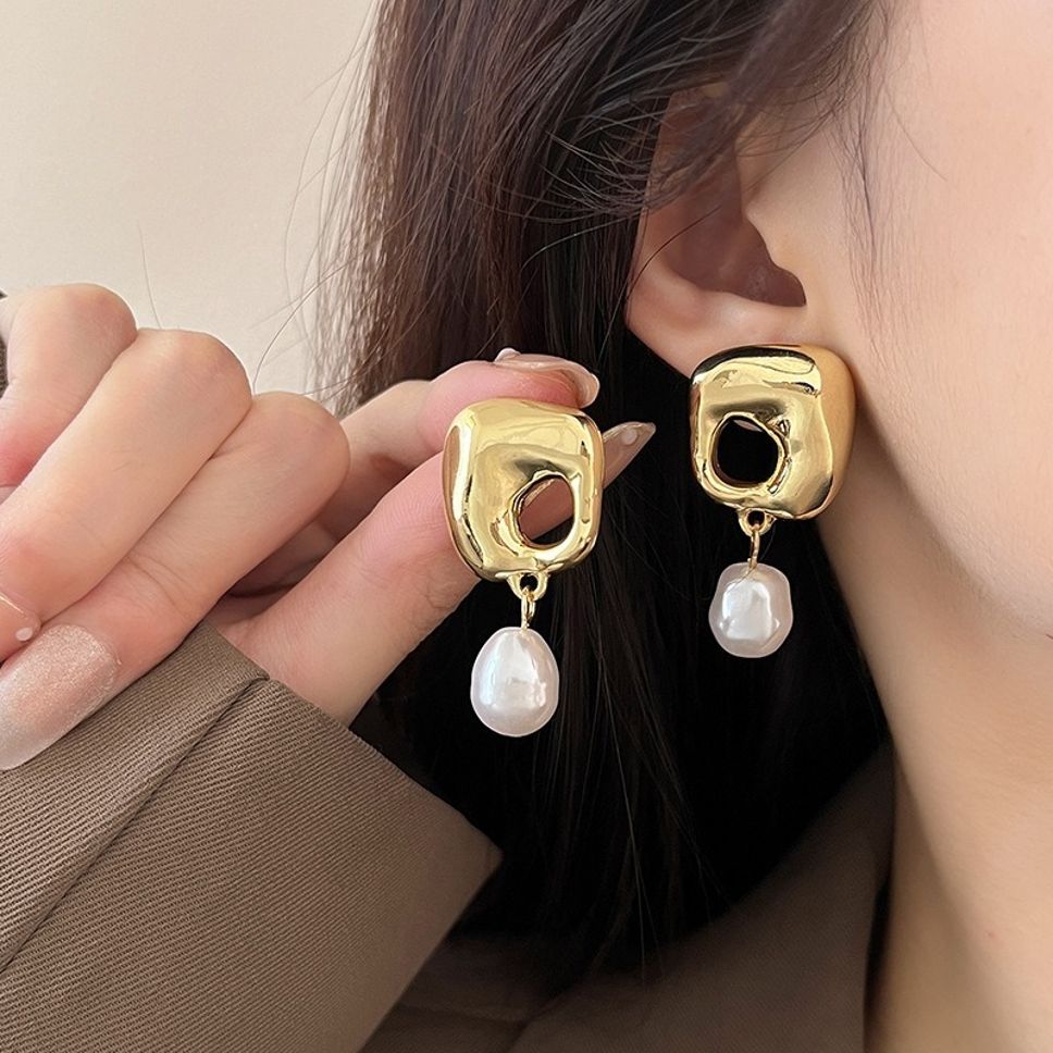 MYKI Gold Plated Pearl Drop Anti Tarnish Stud Earrings | MYKI (MKERCH1003G-SSYI)