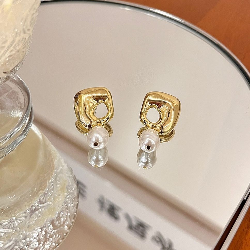 MYKI Gold Plated Pearl Drop Anti Tarnish Stud Earrings | MYKI (MKERCH1003G-SSYI)