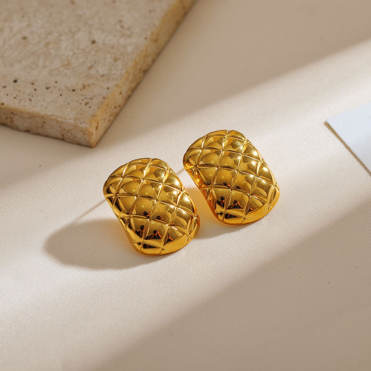 MYKI Gold Plated Quilted Dome Anti Tarnish Earrings | MYKI (MKERCH1005G-SSYI)