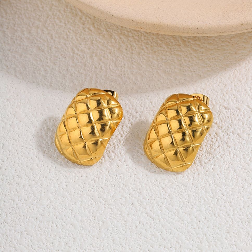 MYKI Gold Plated Quilted Dome Anti Tarnish Earrings | MYKI (MKERCH1005G-SSYI)