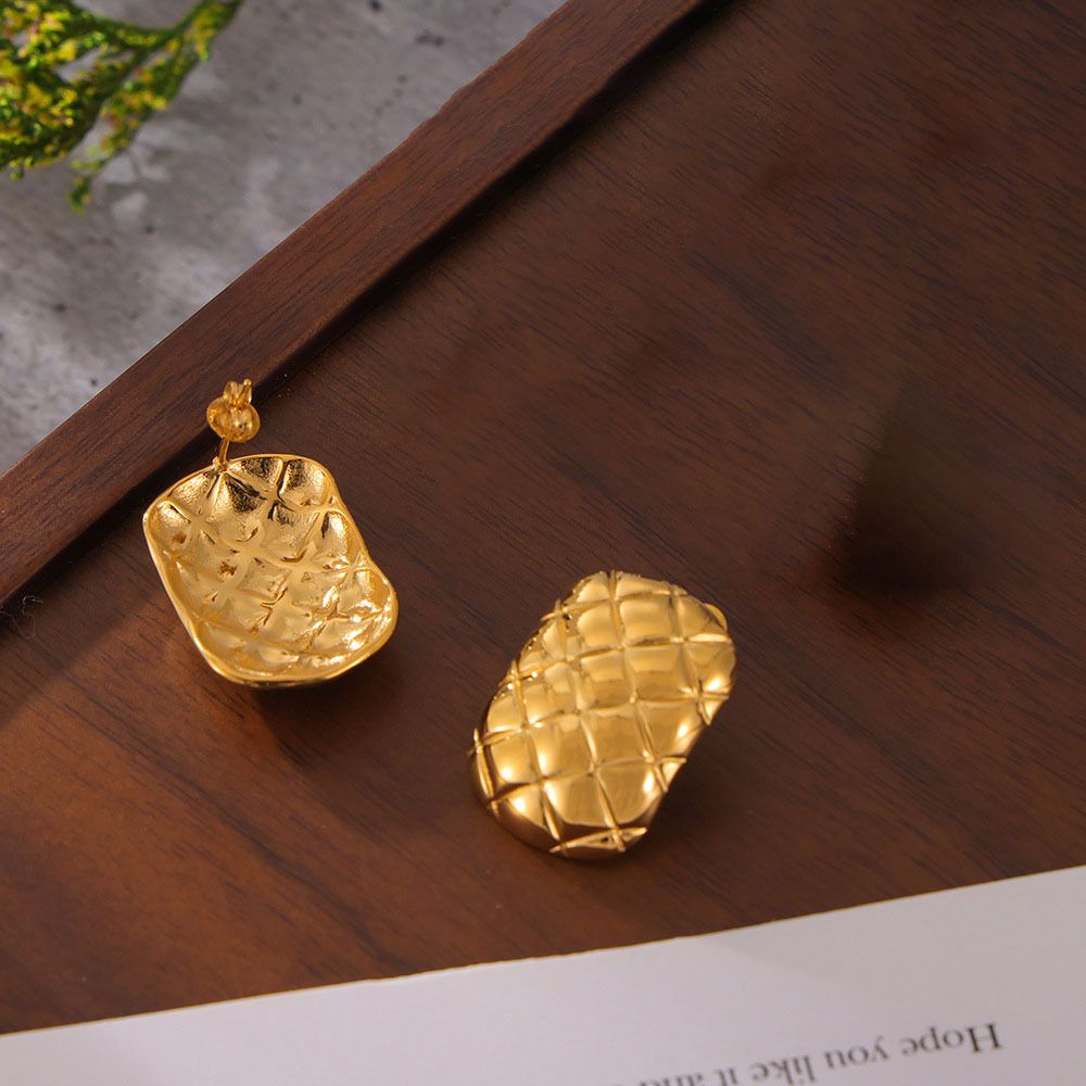 MYKI Gold Plated Quilted Dome Anti Tarnish Earrings | MYKI (MKERCH1005G-SSYI)
