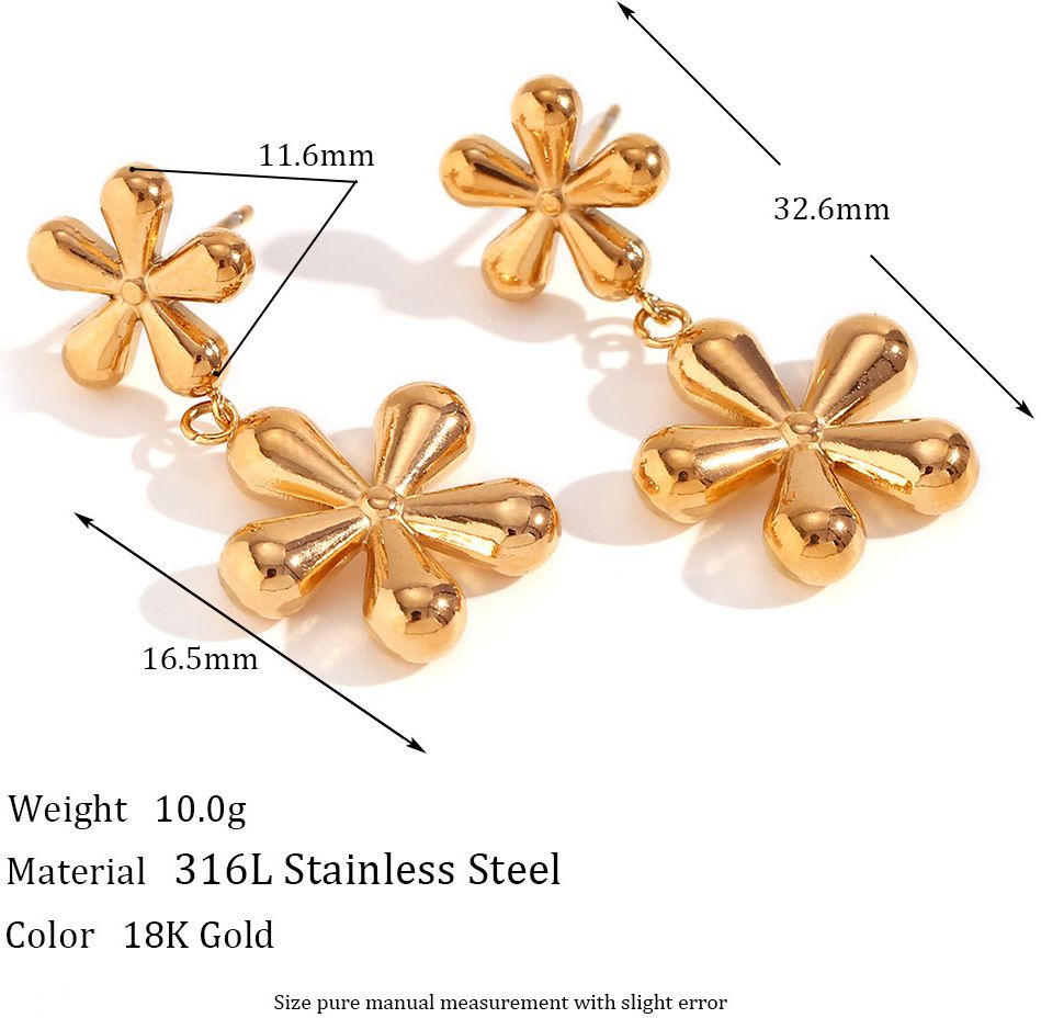 MYKI Gold Plated Double Flower Anti Tarnish Earrings | MYKI (MKERCH1006G-SSYI)