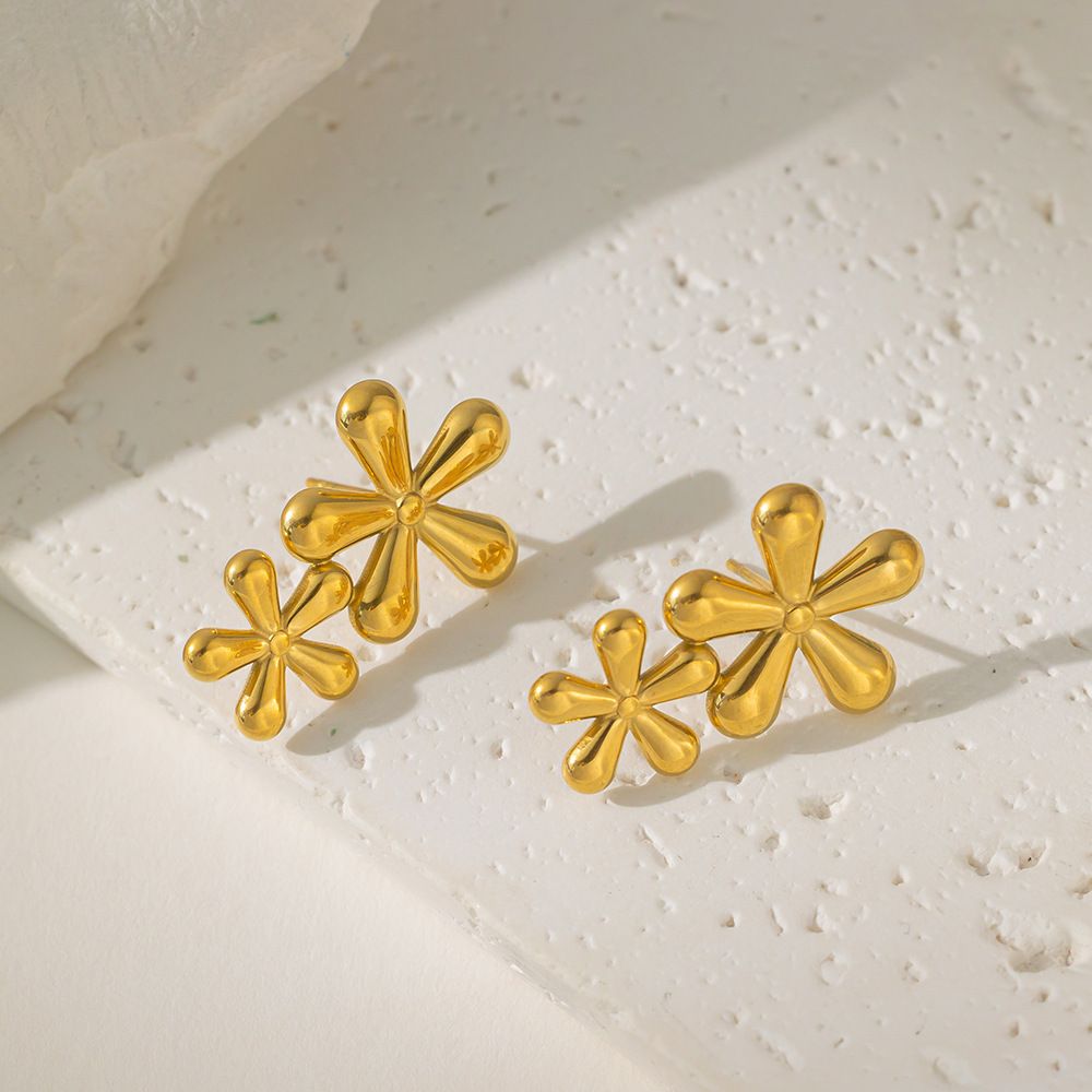 MYKI Gold Plated Double Flower Anti Tarnish Earrings | MYKI (MKERCH1006G-SSYI)