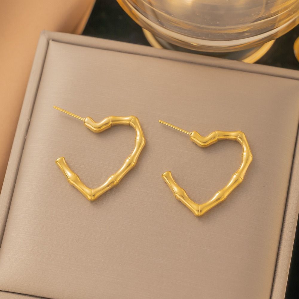 MYKI Gold Plated Bamboo Heart Hoop Anti Tarnish Earrings | MYKI (MKERCH1007G-SSYI)