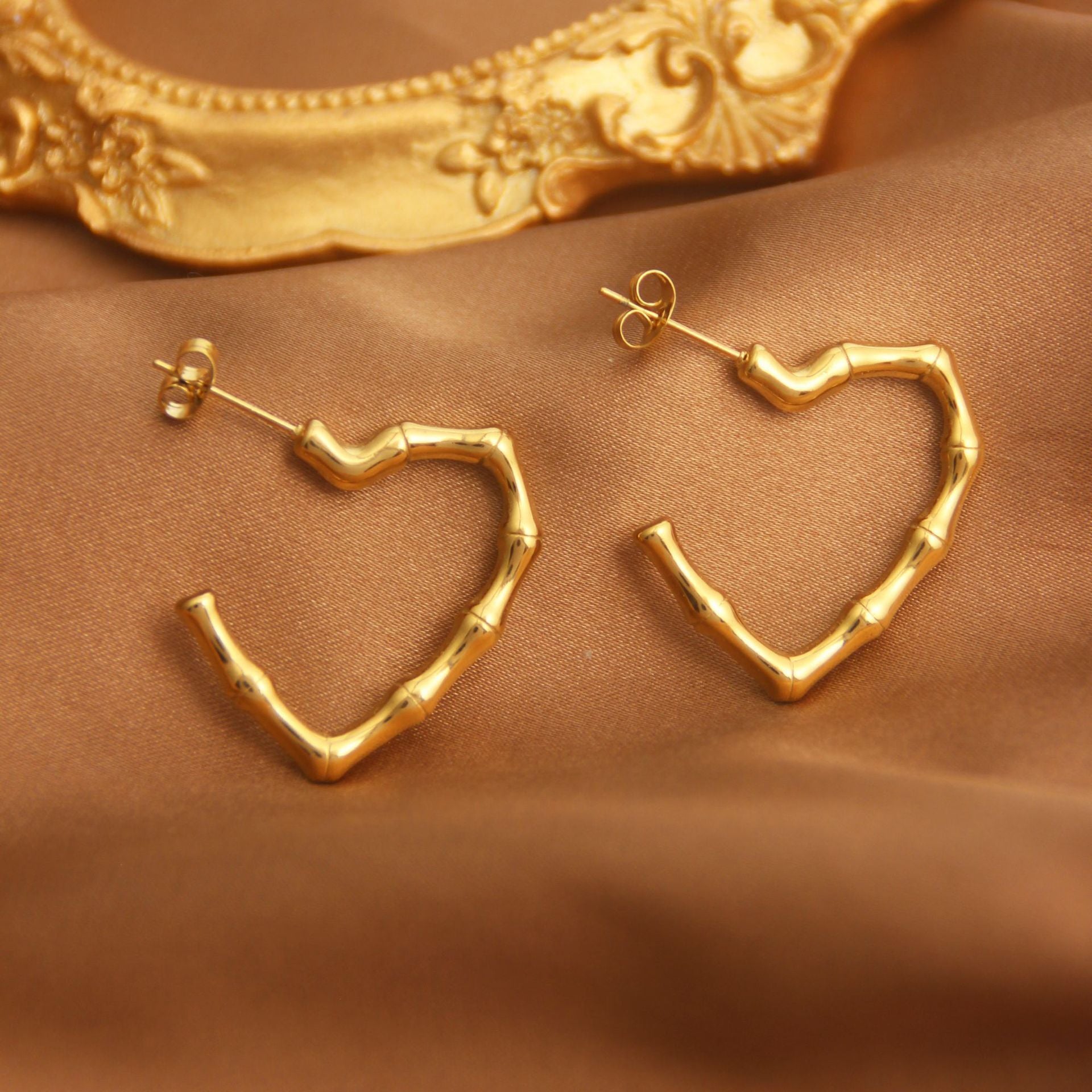 MYKI Gold Plated Bamboo Heart Hoop Anti Tarnish Earrings | MYKI (MKERCH1007G-SSYI)
