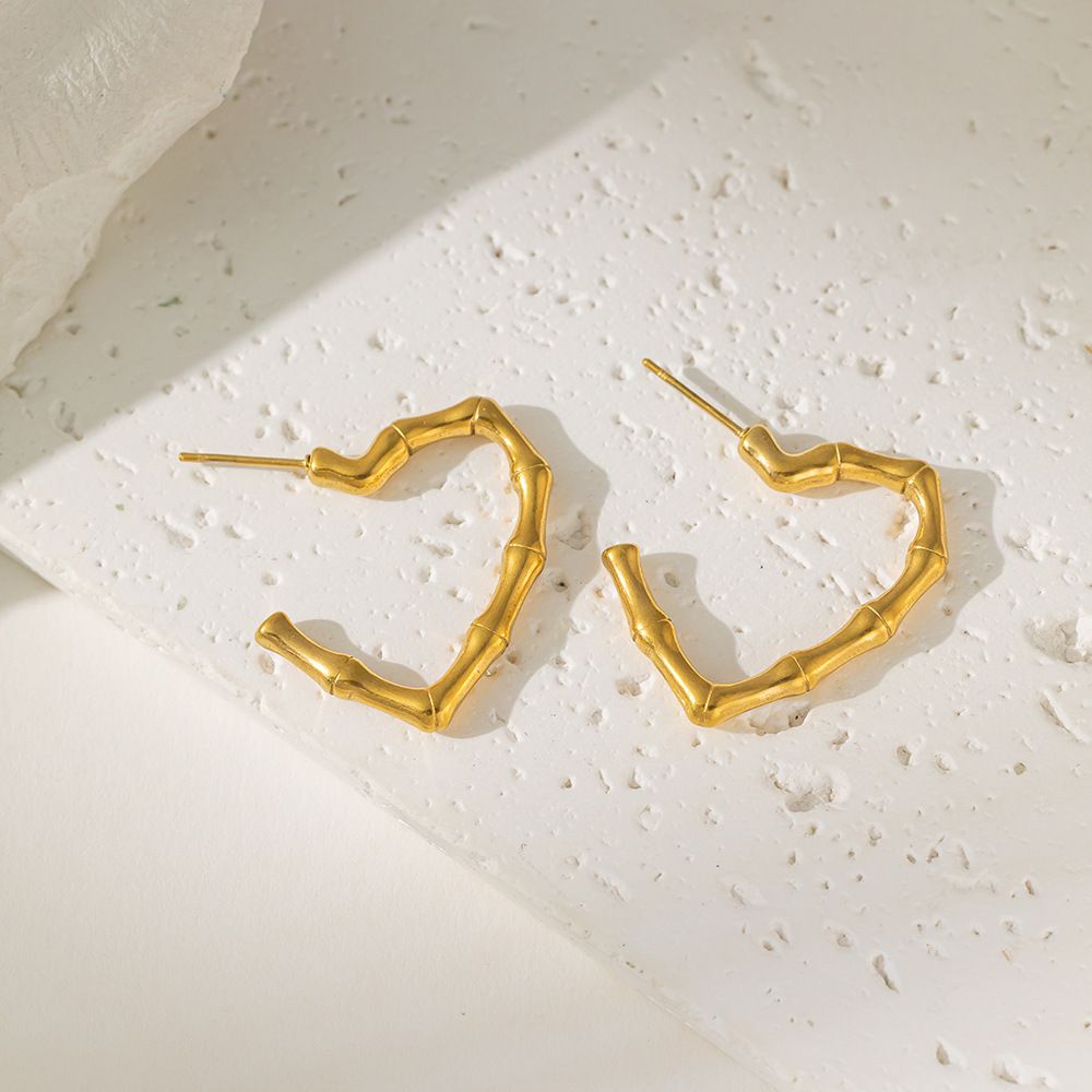 MYKI Gold Plated Bamboo Heart Hoop Anti Tarnish Earrings | MYKI (MKERCH1007G-SSYI)