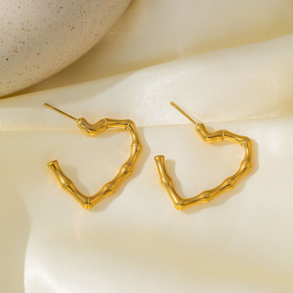 MYKI Gold Plated Bamboo Heart Hoop Anti Tarnish Earrings | MYKI (MKERCH1007G-SSYI)